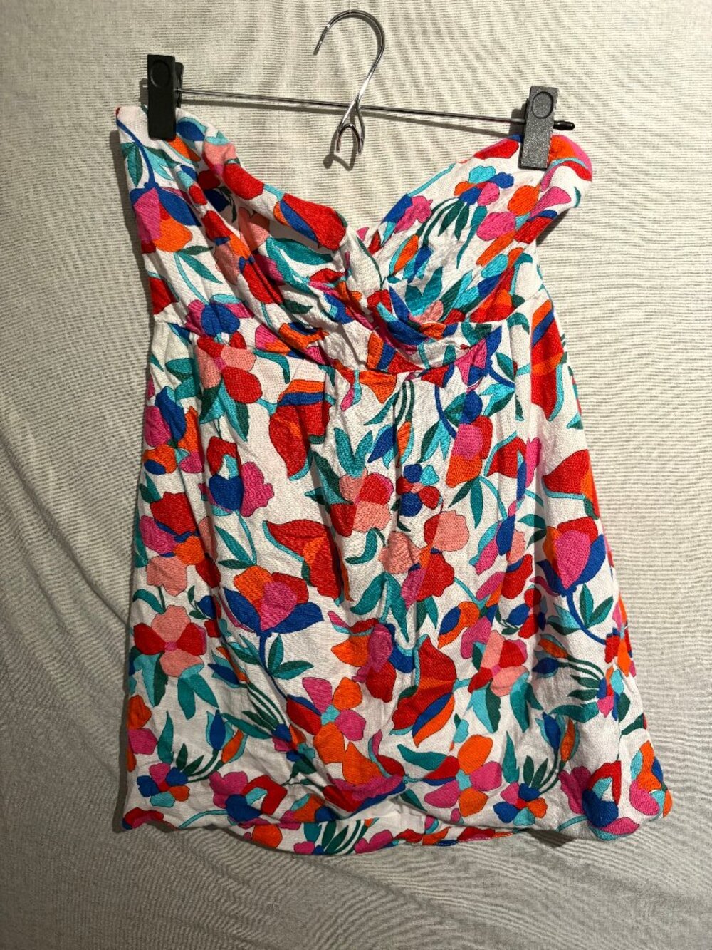 The Impeccable Pig Floral Strapless Linen-Blend Mini Dress L